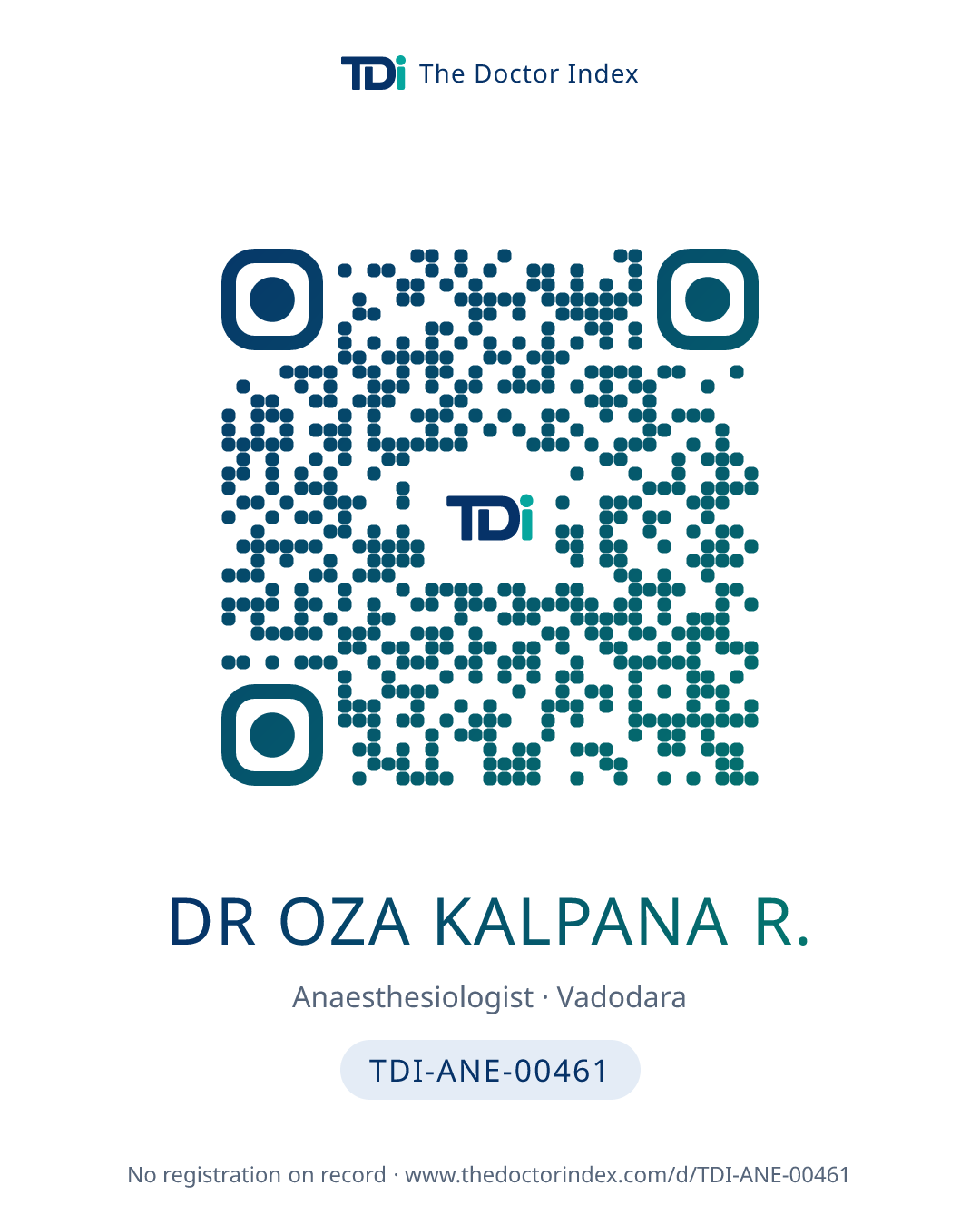QR card for Dr Oza Kalpana R., TDI-ANE-00461