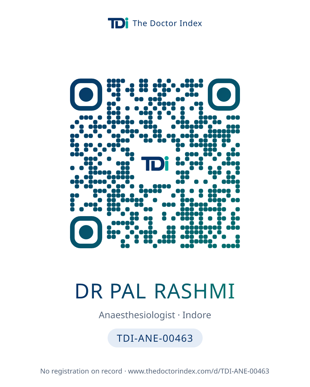 QR card for Dr Pal Rashmi, TDI-ANE-00463