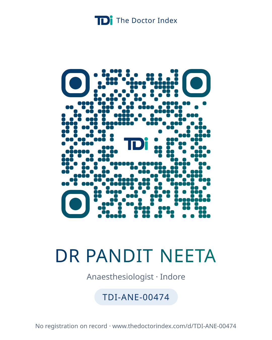 QR card for Dr Pandit Neeta, TDI-ANE-00474