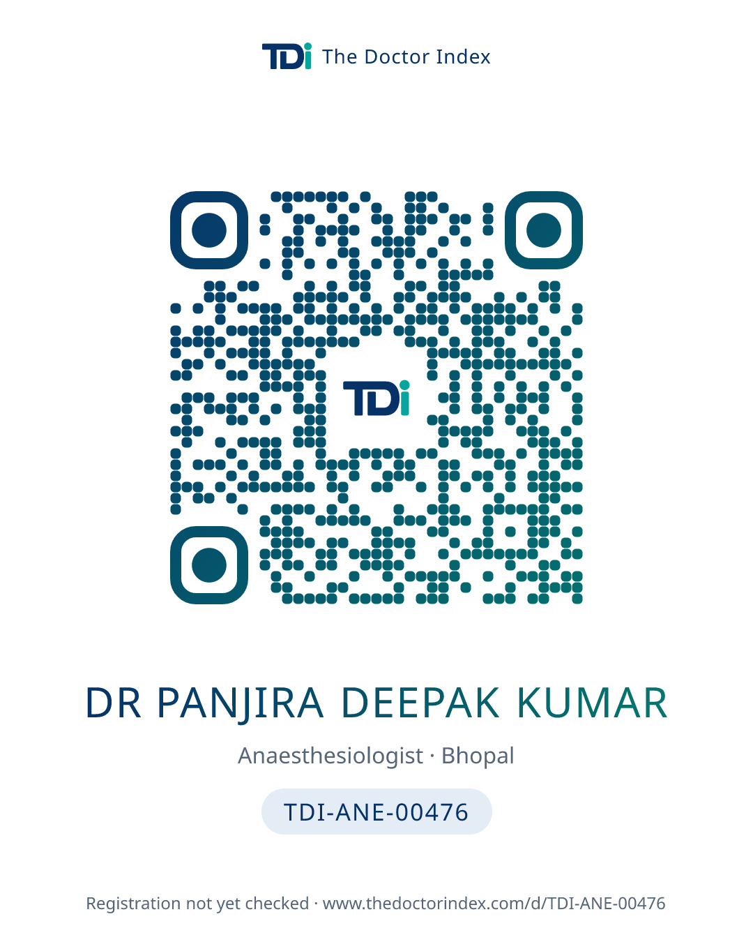 QR card for Dr Panjira Deepak Kumar, TDI-ANE-00476