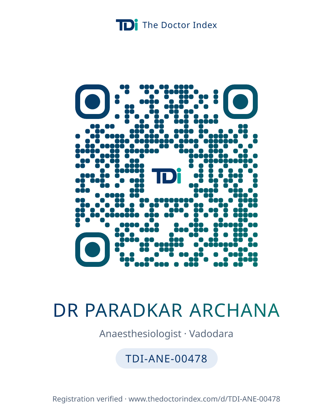 QR card for Dr Paradkar Archana, TDI-ANE-00478