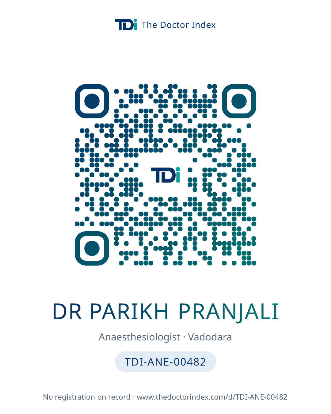 QR card for Dr Parikh Pranjali, TDI-ANE-00482