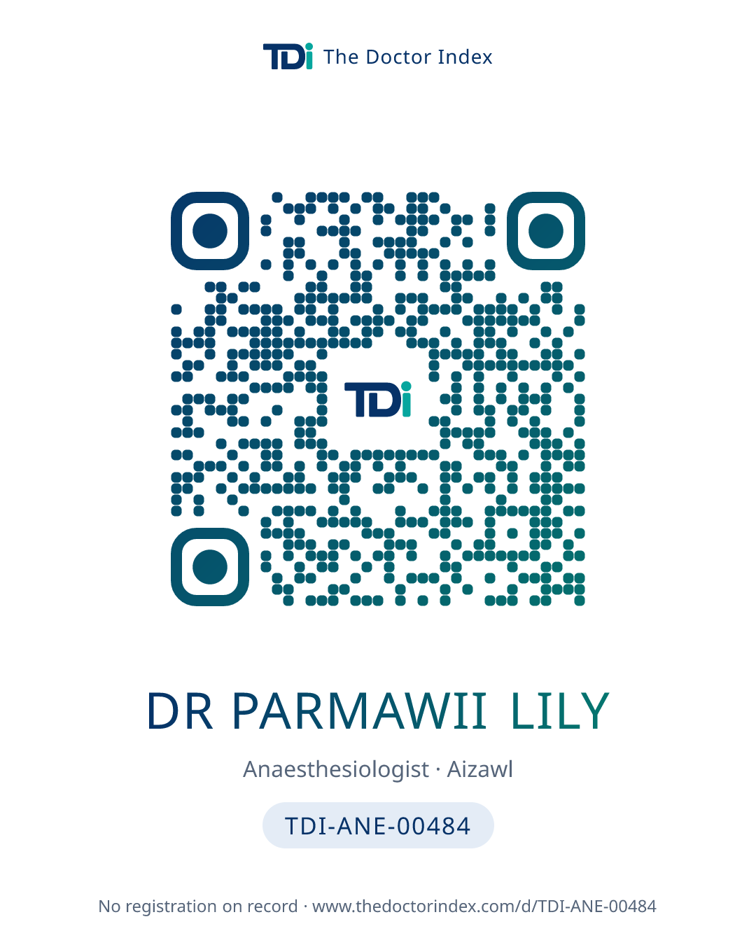 QR card for Dr Parmawii Lily, TDI-ANE-00484