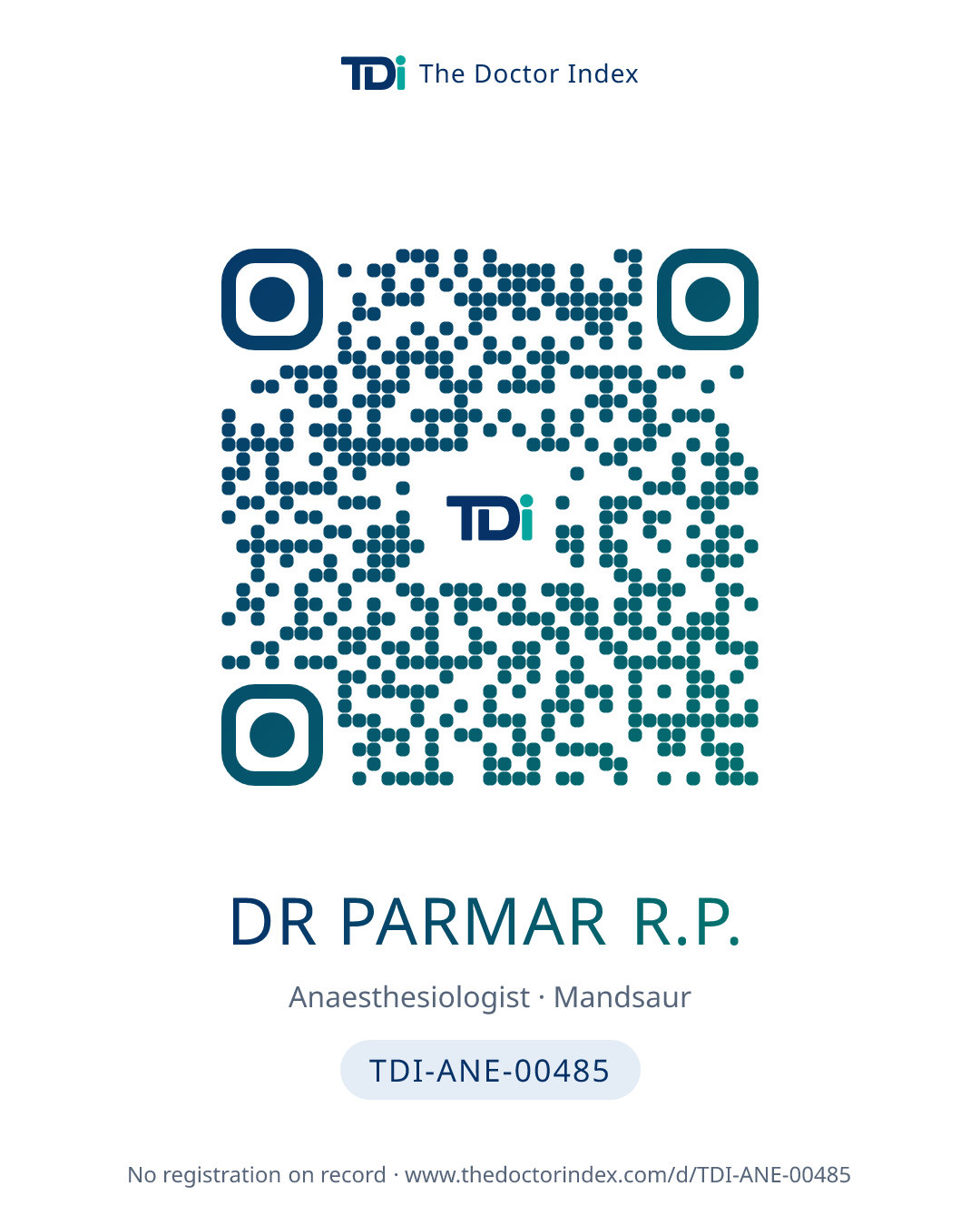 QR card for Dr Parmar R.P., TDI-ANE-00485