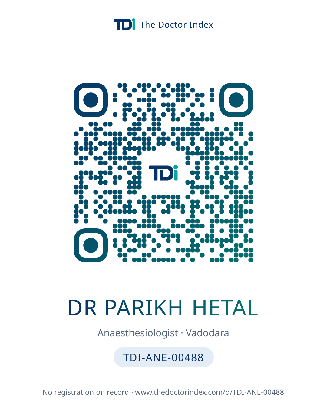 QR card for Dr Parikh Hetal, TDI-ANE-00488