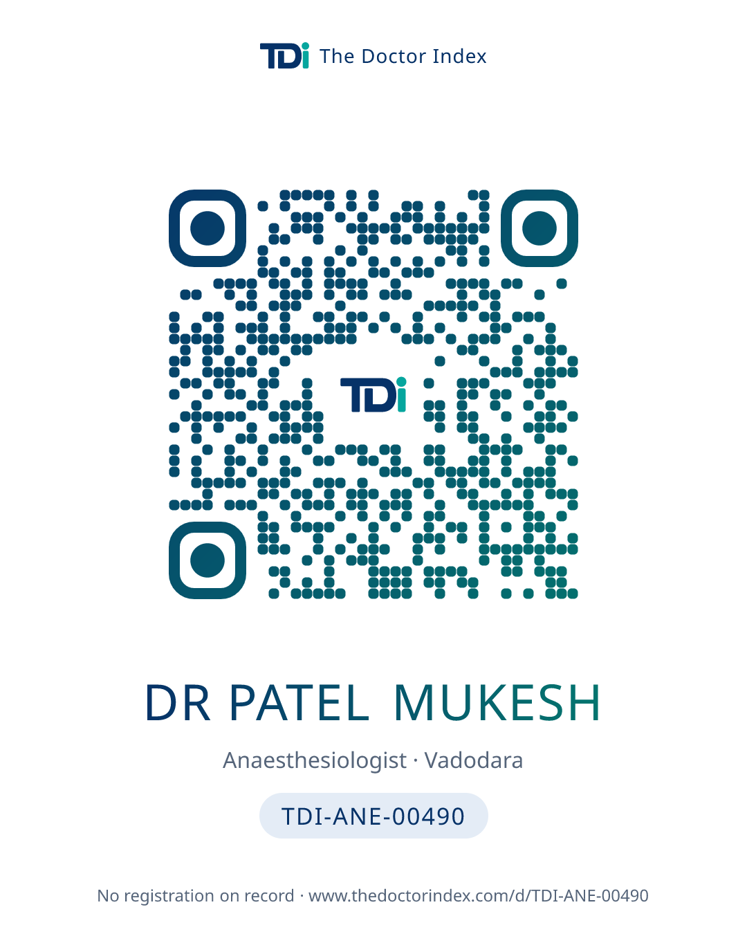 QR card for Dr Patel Mukesh, TDI-ANE-00490