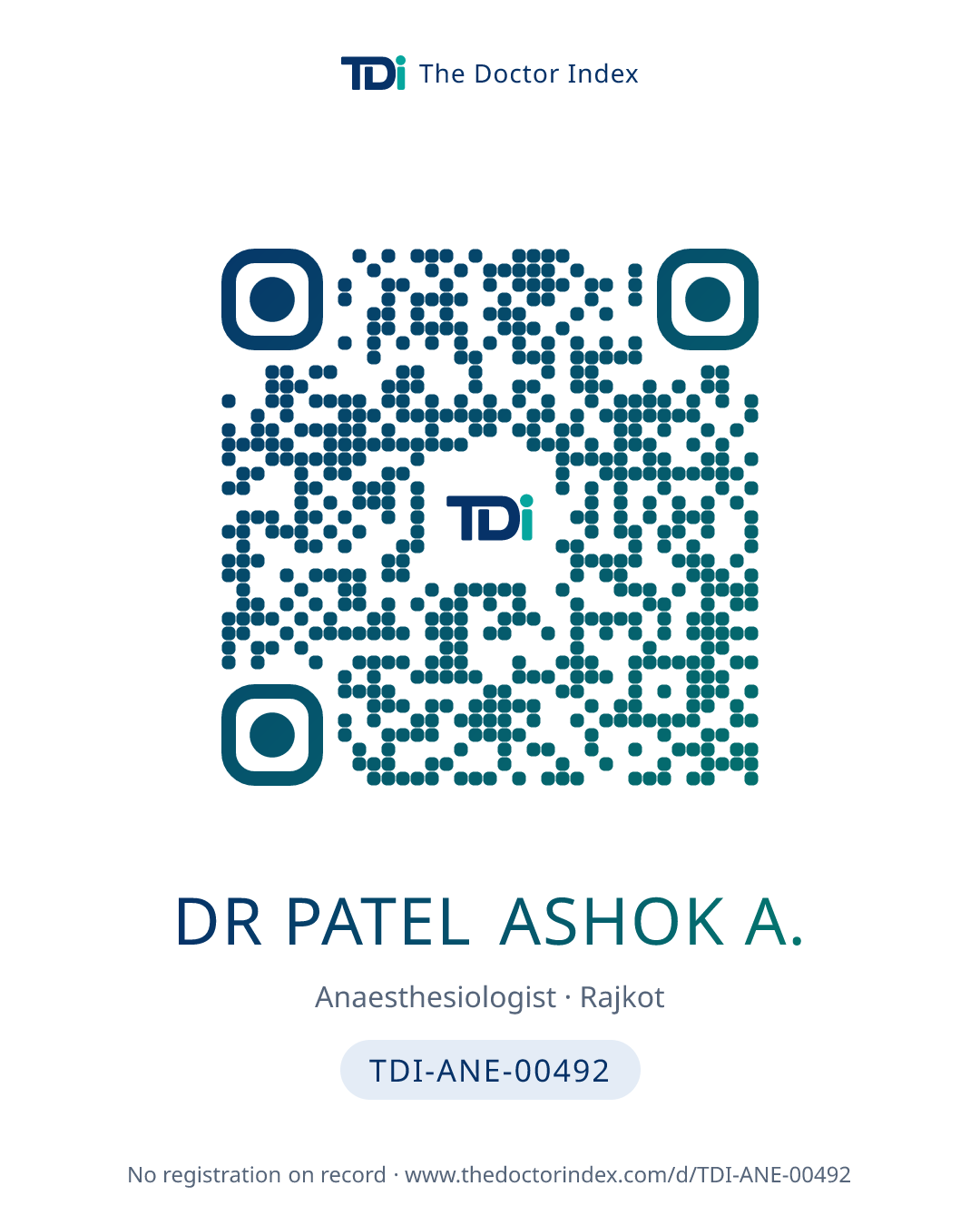 QR card for Dr Patel Ashok A., TDI-ANE-00492