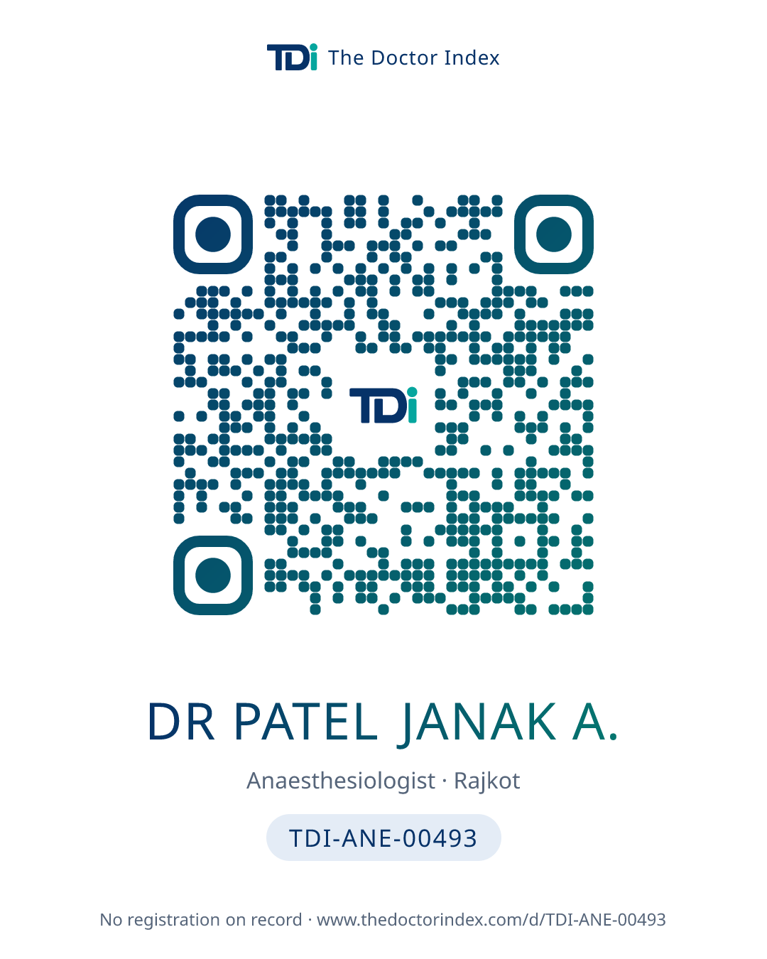 QR card for Dr Patel Janak A., TDI-ANE-00493