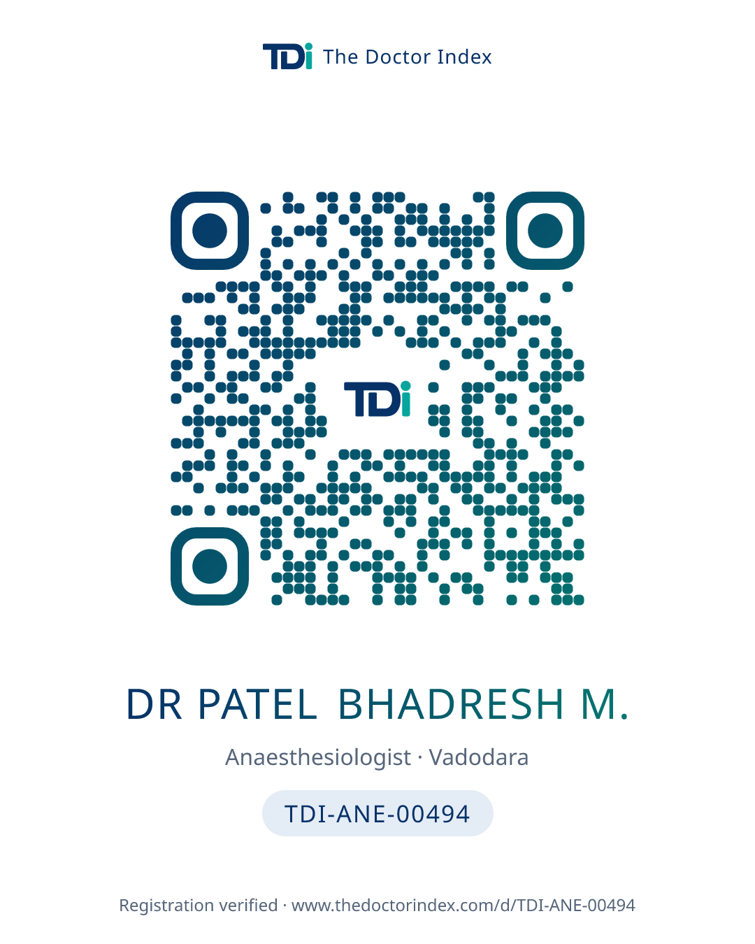 QR card for Dr Patel Bhadresh M., TDI-ANE-00494