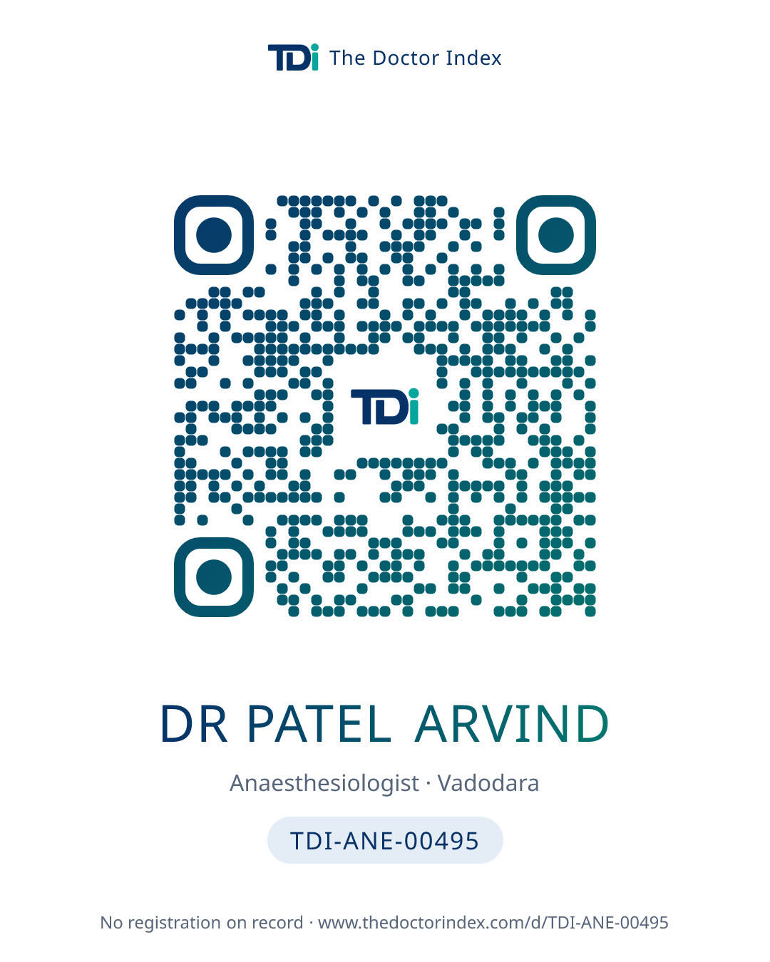 QR card for Dr Patel Arvind, TDI-ANE-00495