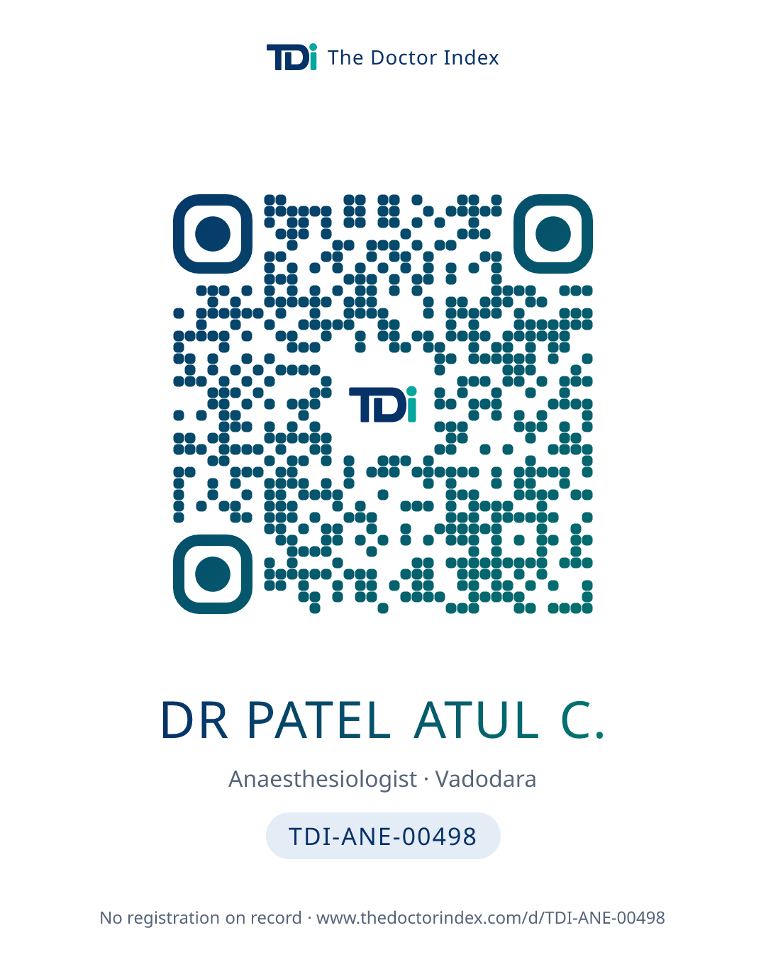 QR card for Dr Patel Atul C., TDI-ANE-00498