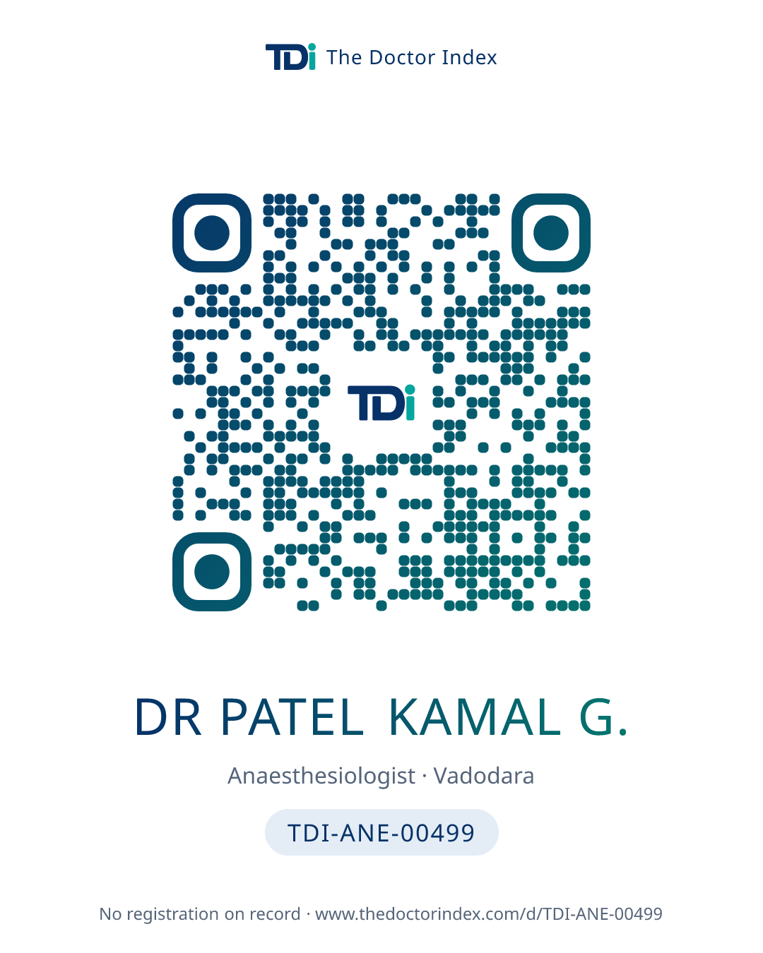 QR card for Dr Patel Kamal G., TDI-ANE-00499