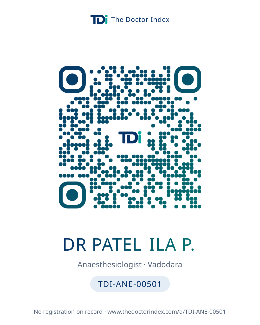 QR card for Dr Patel Ila P., TDI-ANE-00501