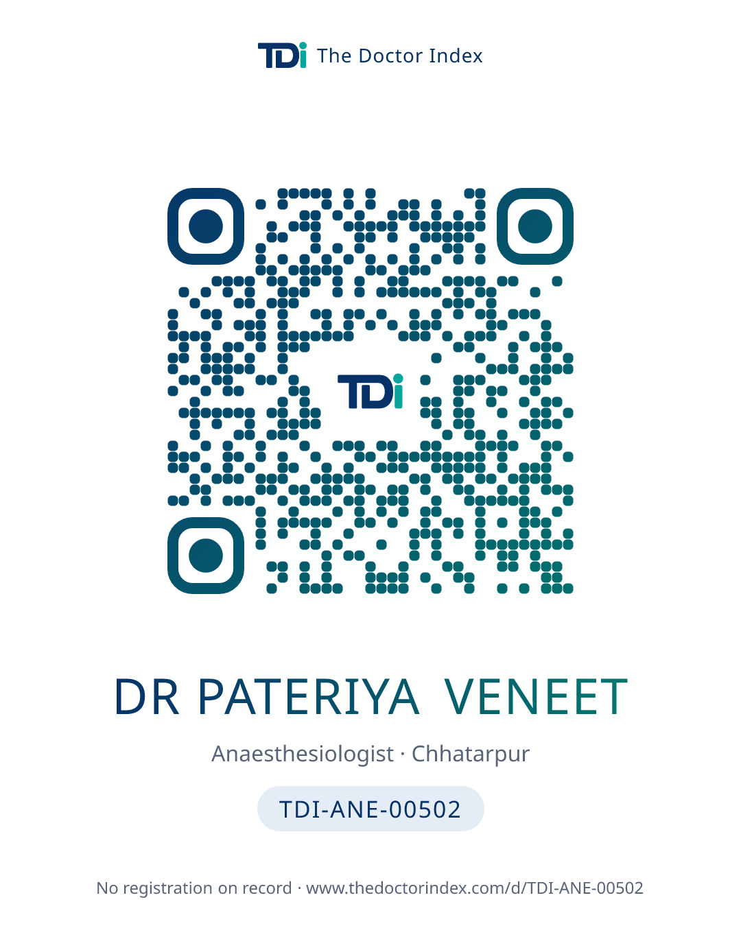 QR card for Dr Pateriya Veneet, TDI-ANE-00502