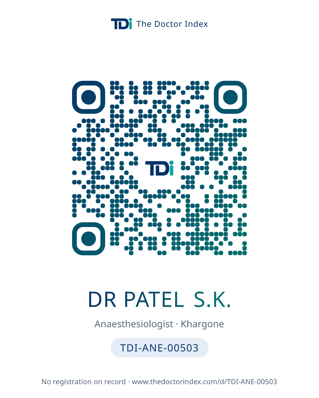 QR card for Dr Patel S.K., TDI-ANE-00503