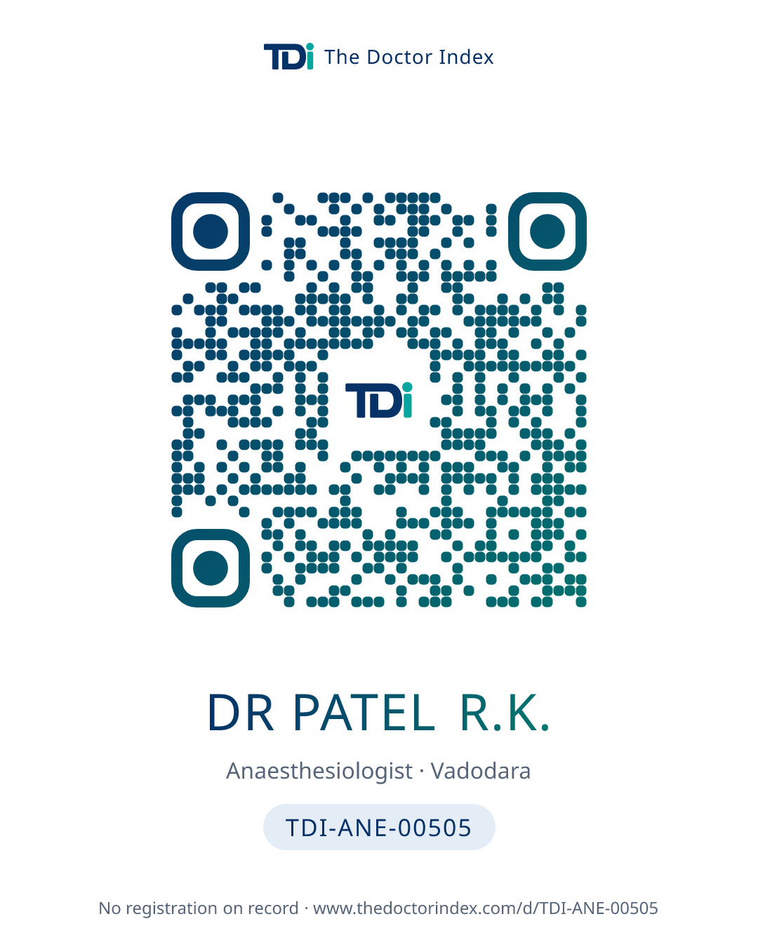 QR card for Dr Patel R.K., TDI-ANE-00505