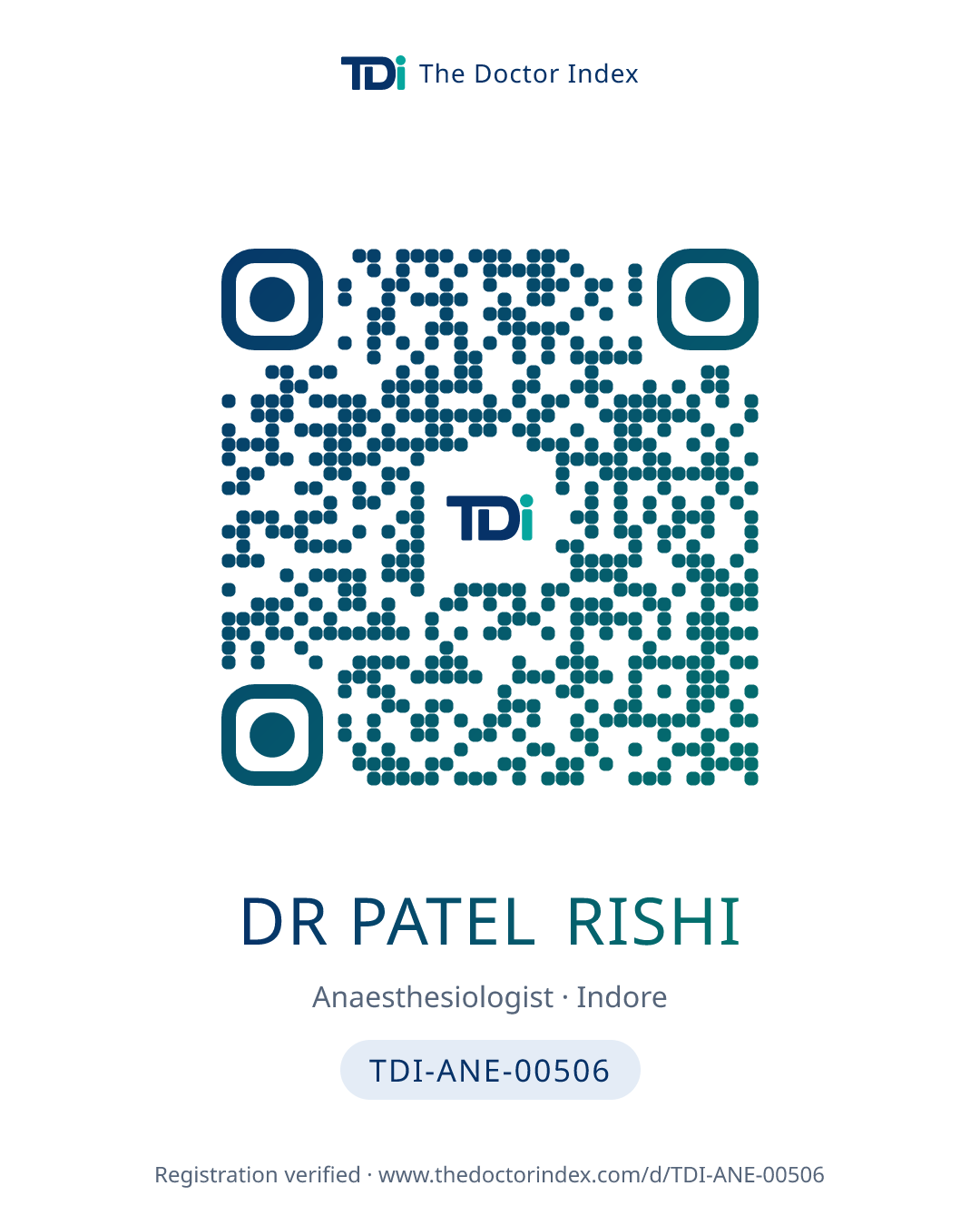 QR card for Dr Patel Rishi, TDI-ANE-00506