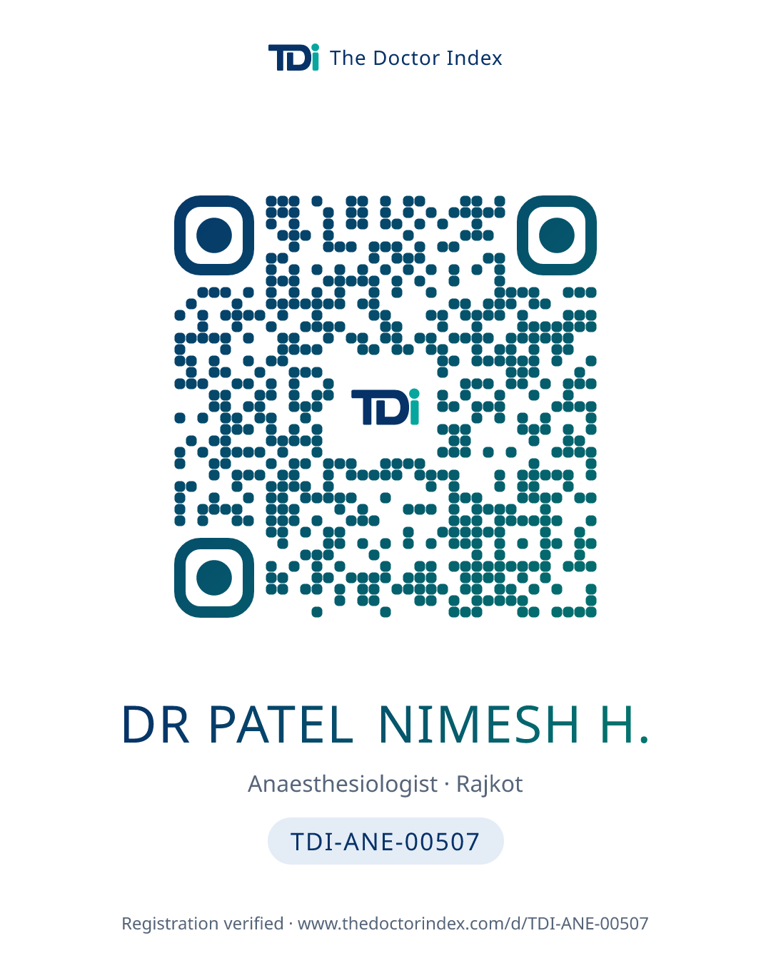 QR card for Dr Patel Nimesh H., TDI-ANE-00507