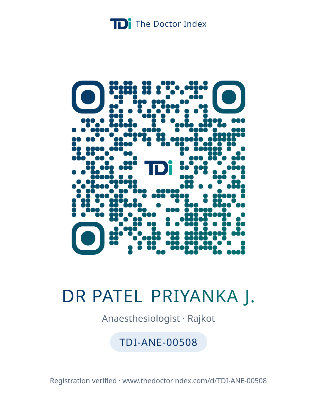 QR card for Dr Patel Priyanka J., TDI-ANE-00508