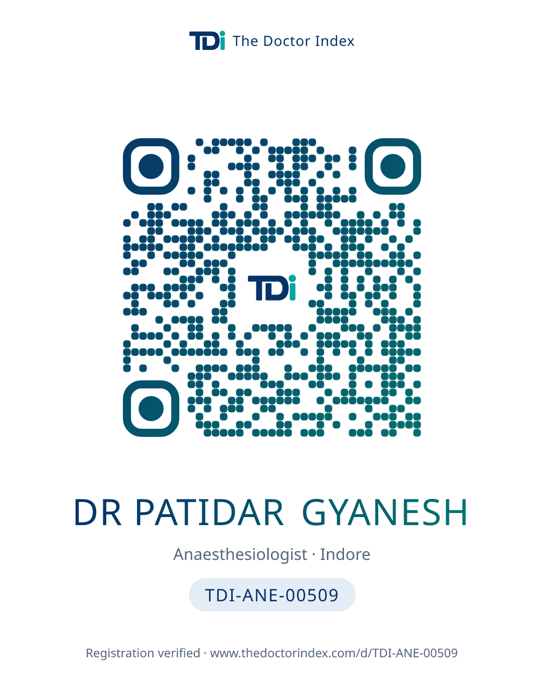 QR card for Dr Patidar Gyanesh, TDI-ANE-00509