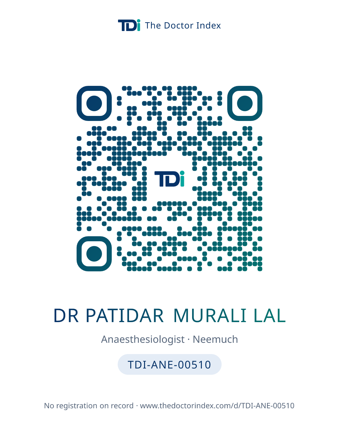 QR card for Dr Patidar Murali Lal, TDI-ANE-00510