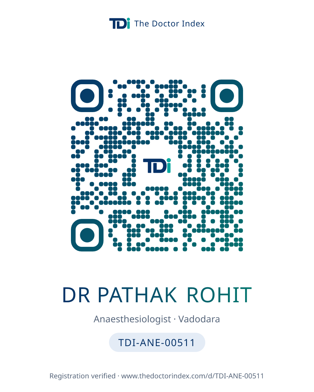 QR card for Dr Pathak Rohit, TDI-ANE-00511