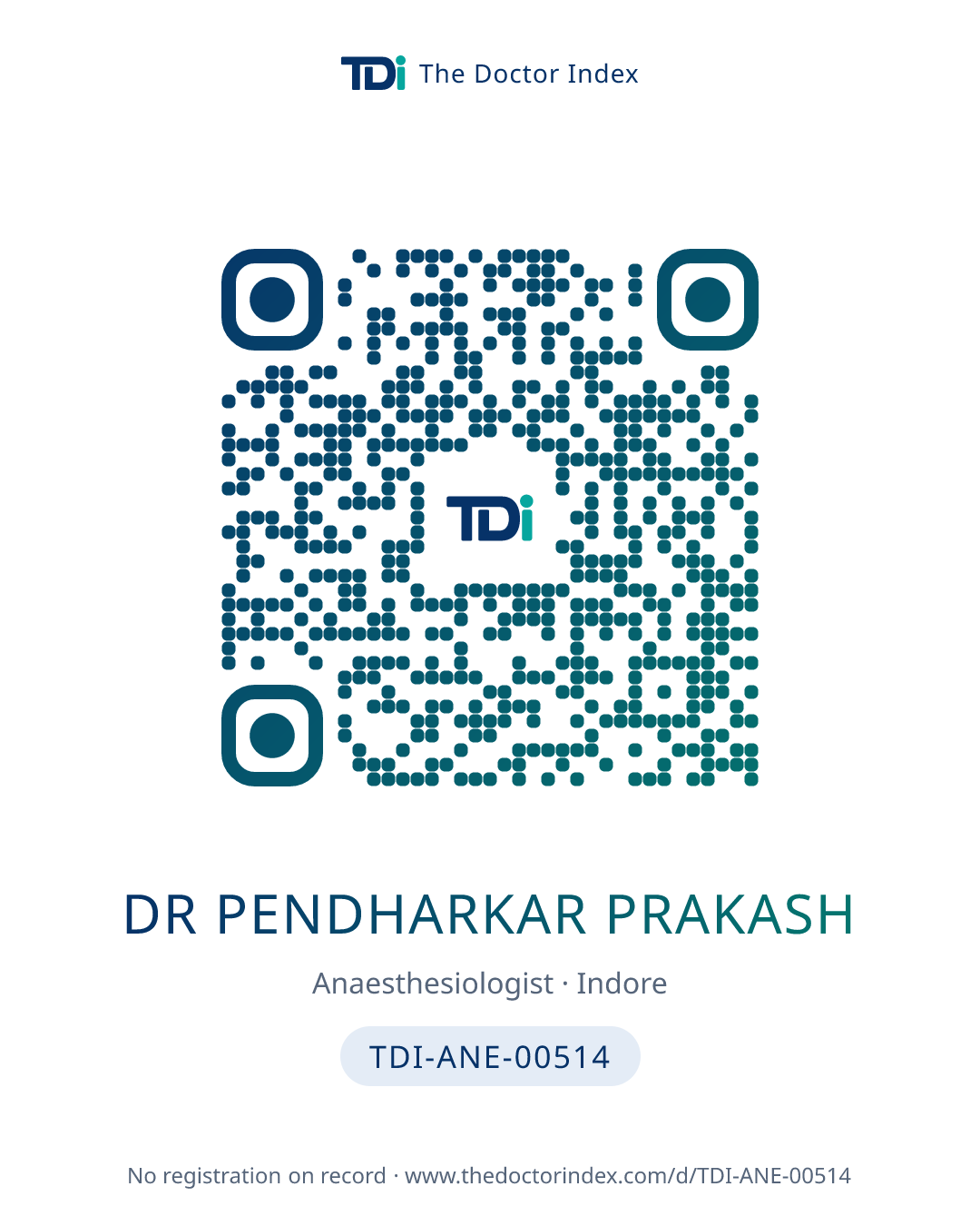 QR card for Dr Pendharkar Prakash, TDI-ANE-00514