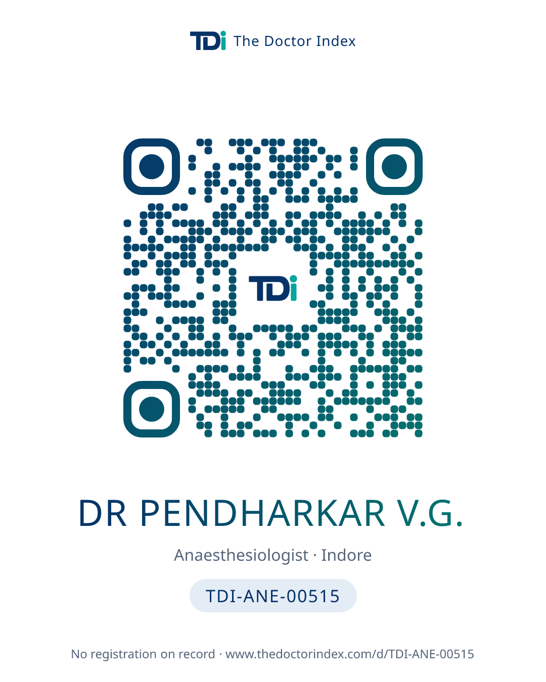 QR card for Dr Pendharkar V.G., TDI-ANE-00515