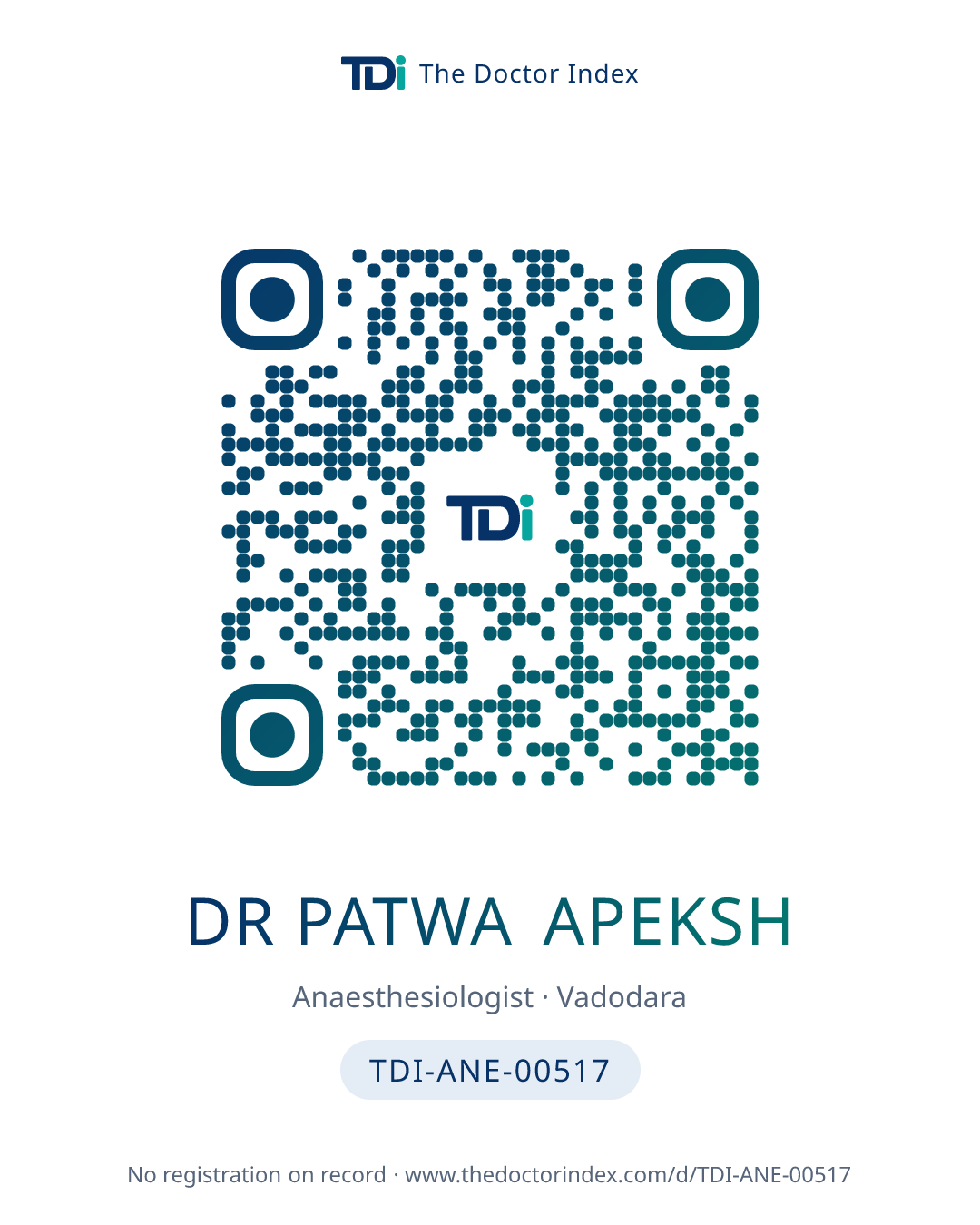 QR card for Dr Patwa Apeksh, TDI-ANE-00517