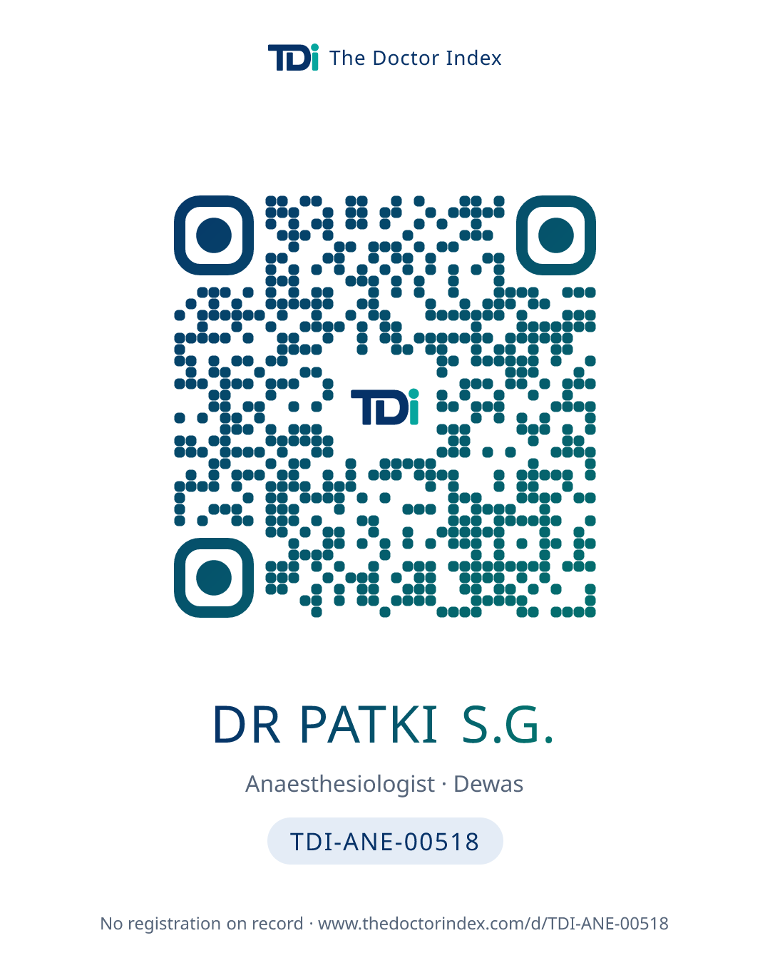 QR card for Dr Patki S.G., TDI-ANE-00518