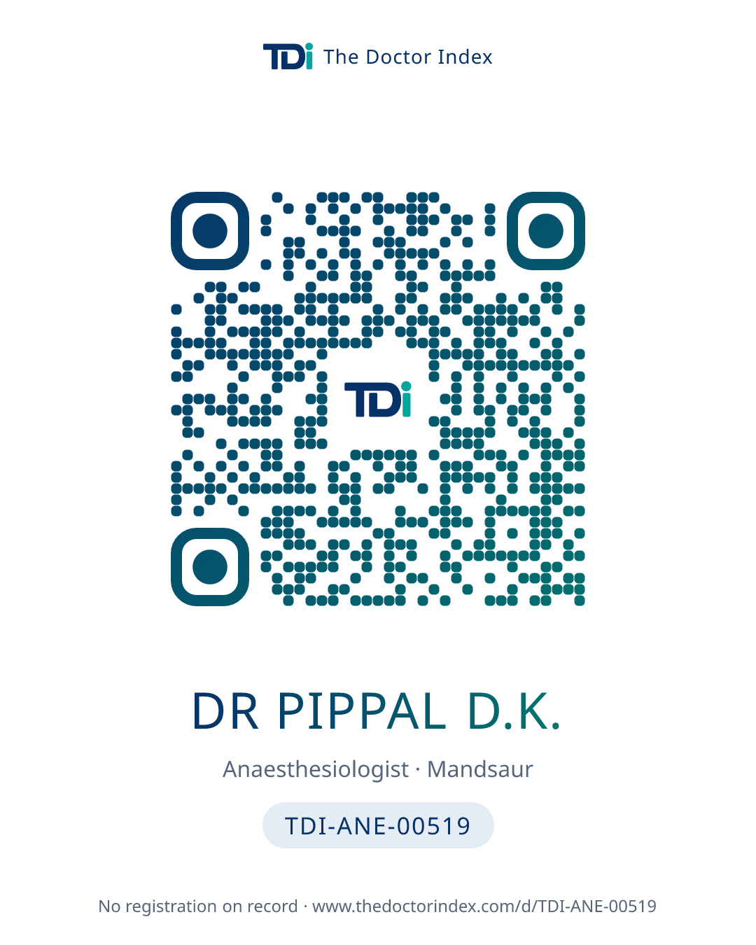 QR card for Dr Pippal D.K., TDI-ANE-00519