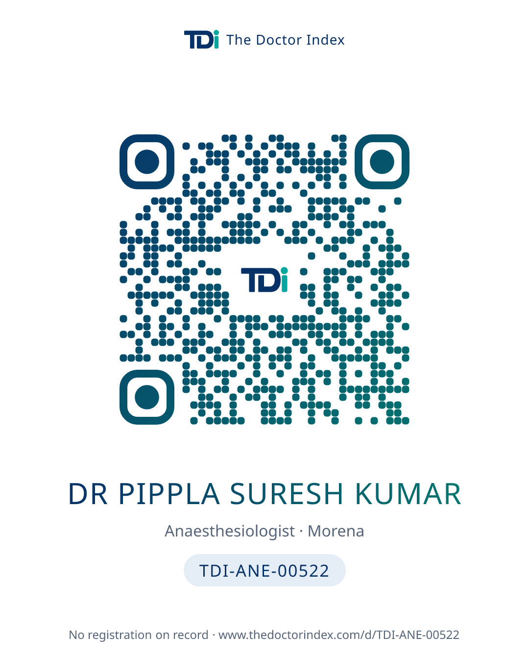 QR card for Dr Pippla Suresh Kumar, TDI-ANE-00522