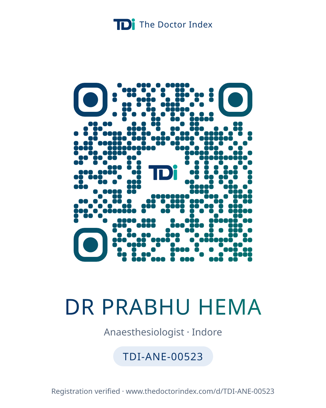QR card for Dr Prabhu Hema, TDI-ANE-00523