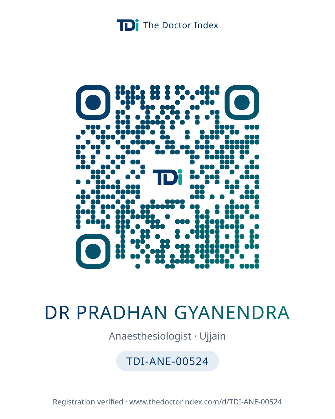 QR card for Dr Pradhan Gyanendra, TDI-ANE-00524