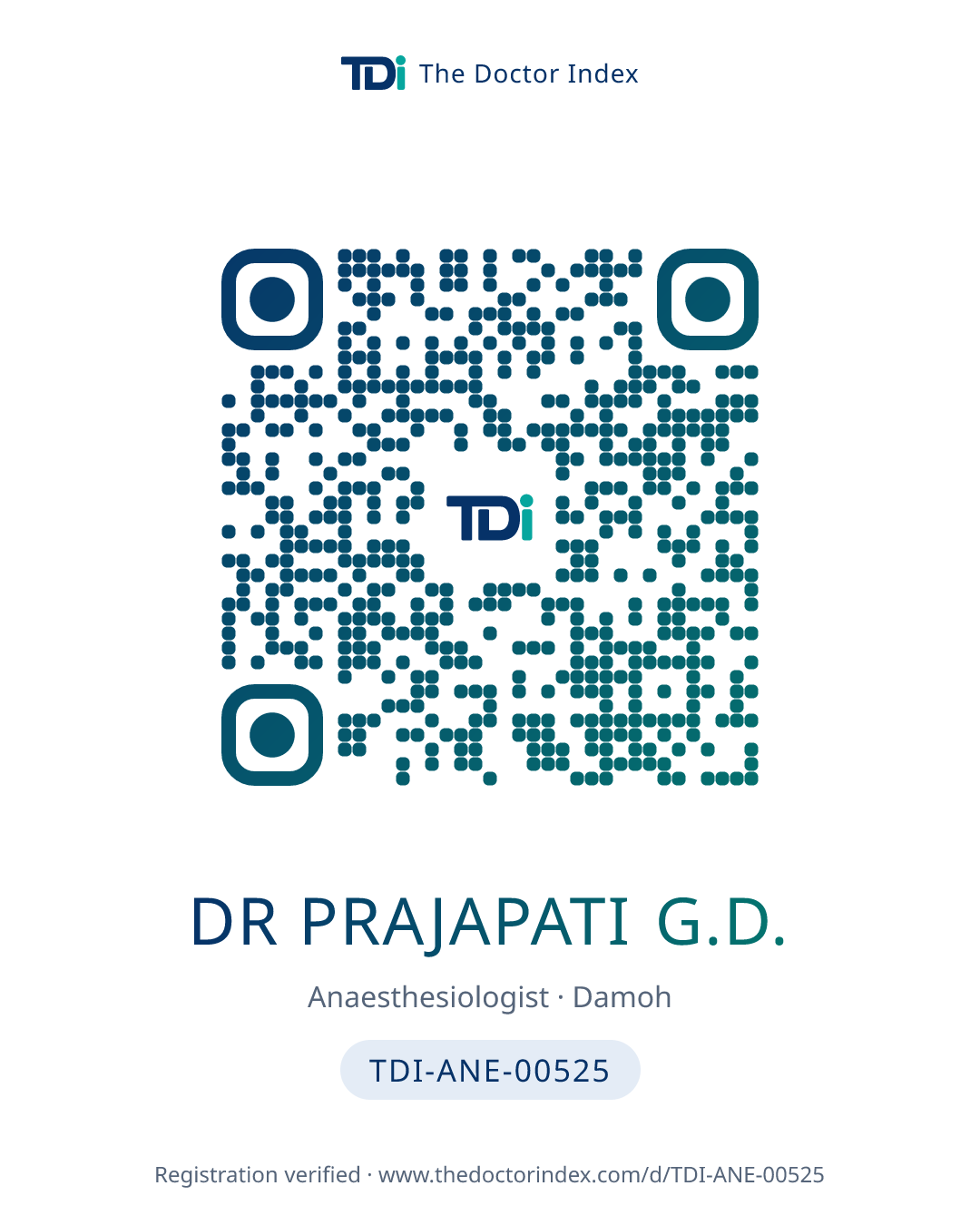 QR card for Dr Prajapati G.D., TDI-ANE-00525