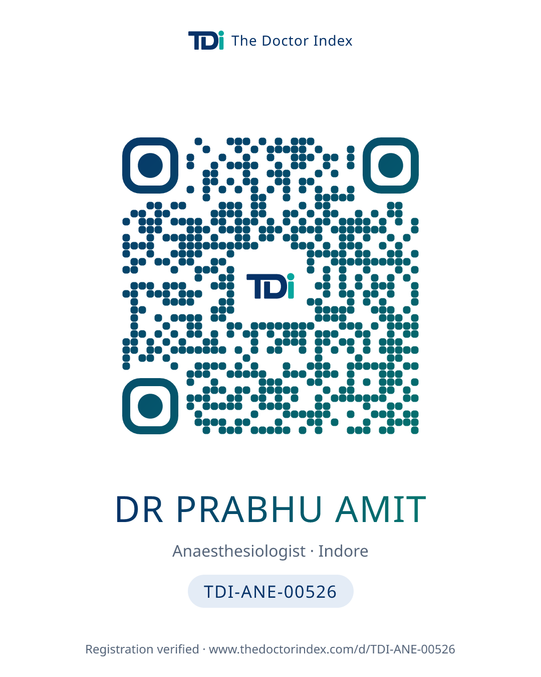 QR card for Dr Prabhu Amit, TDI-ANE-00526