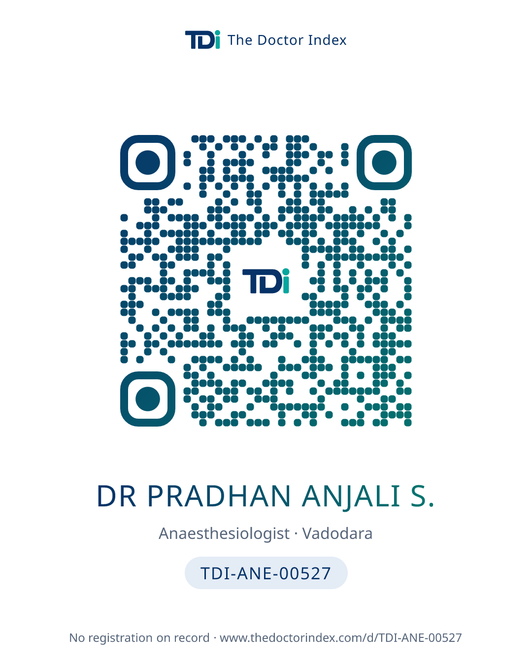 QR card for Dr Pradhan Anjali S., TDI-ANE-00527