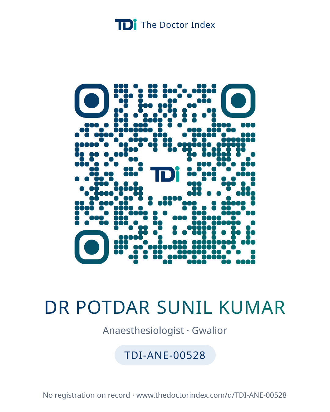 QR card for Dr Potdar Sunil Kumar, TDI-ANE-00528