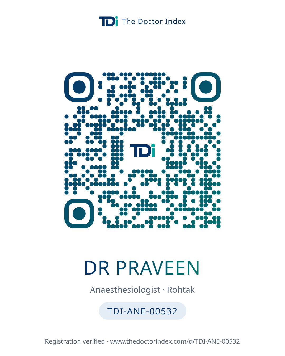 QR card for Dr Praveen, TDI-ANE-00532