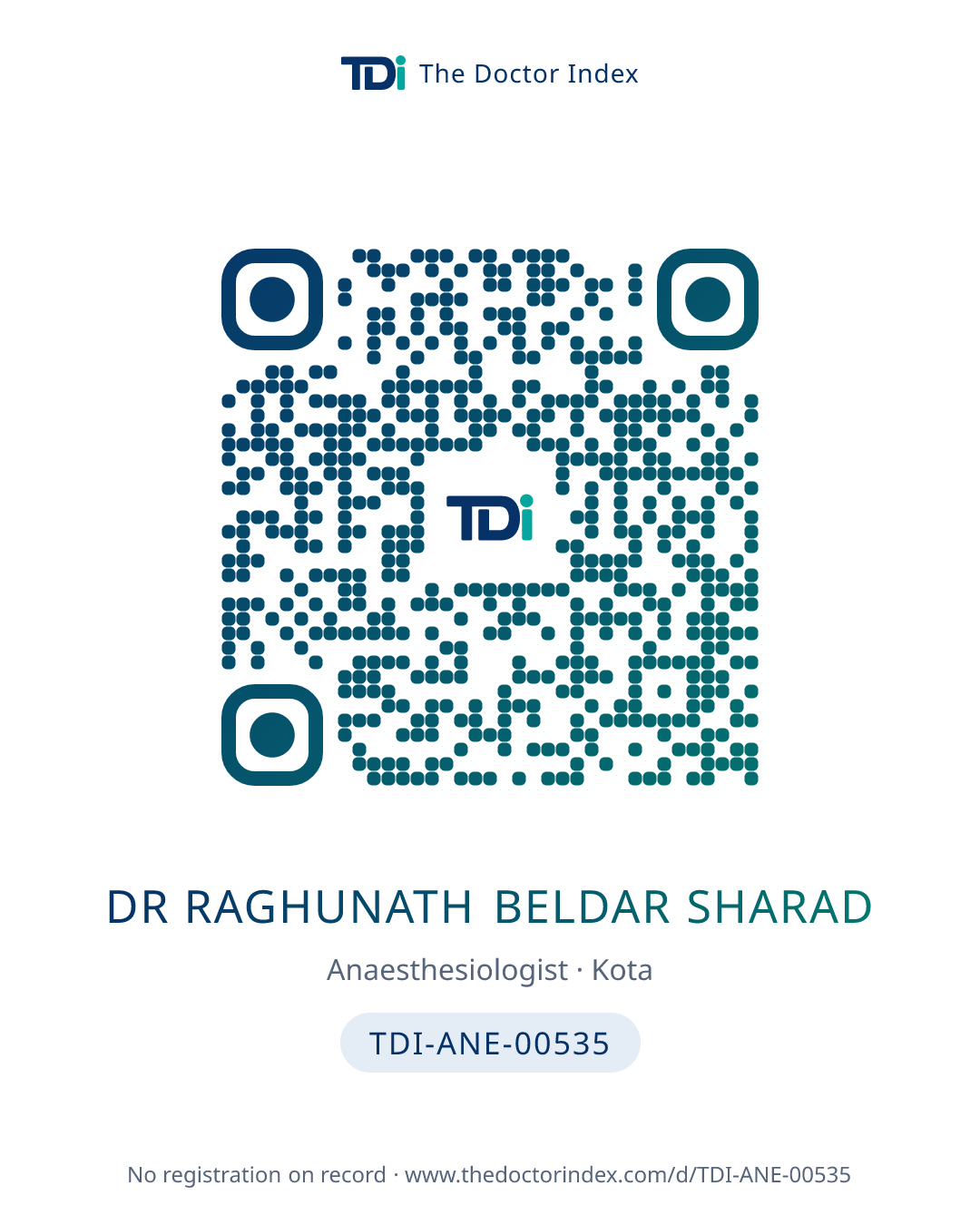 QR card for Dr Raghunath Beldar Sharad, TDI-ANE-00535