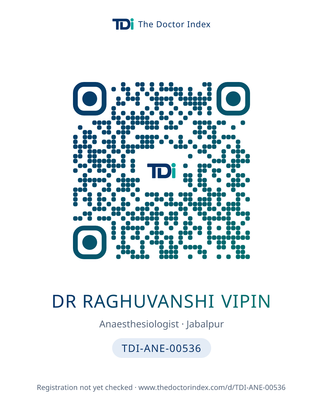 QR card for Dr Raghuvanshi Vipin, TDI-ANE-00536