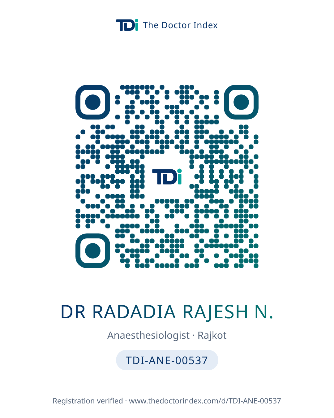 QR card for Dr Radadia Rajesh N., TDI-ANE-00537