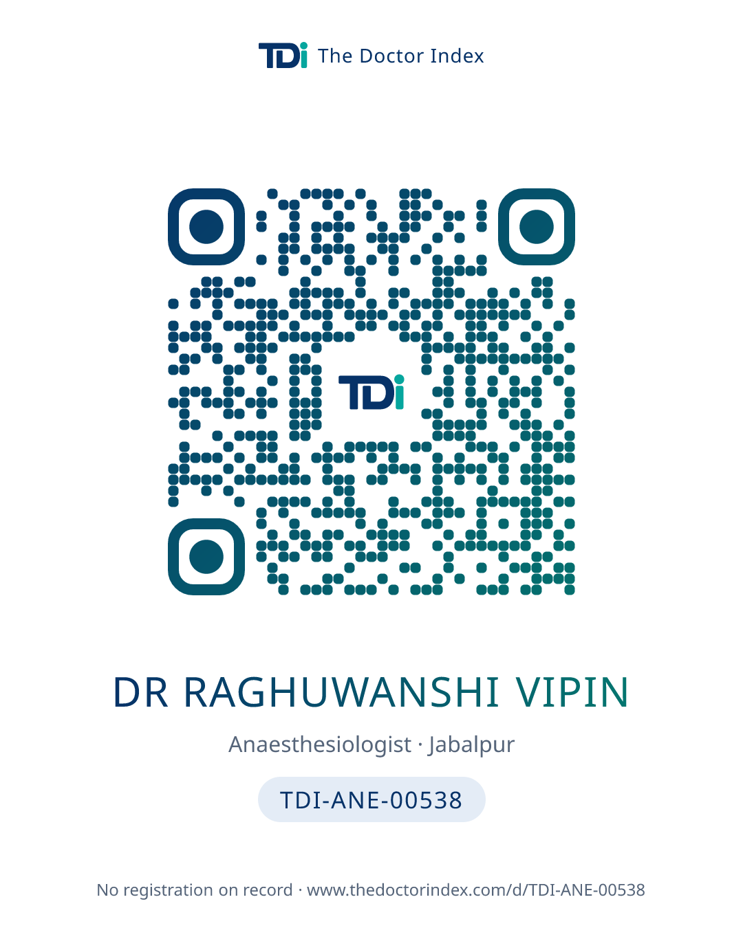 QR card for Dr Raghuwanshi Vipin, TDI-ANE-00538