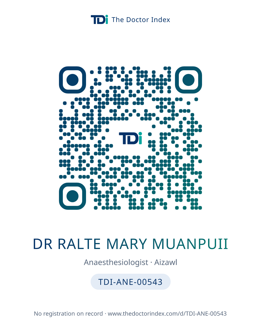 QR card for Dr Ralte Mary Muanpuii, TDI-ANE-00543