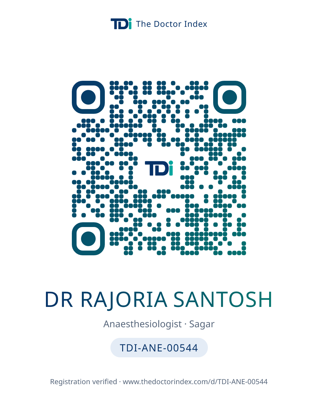 QR card for Dr Rajoria Santosh, TDI-ANE-00544