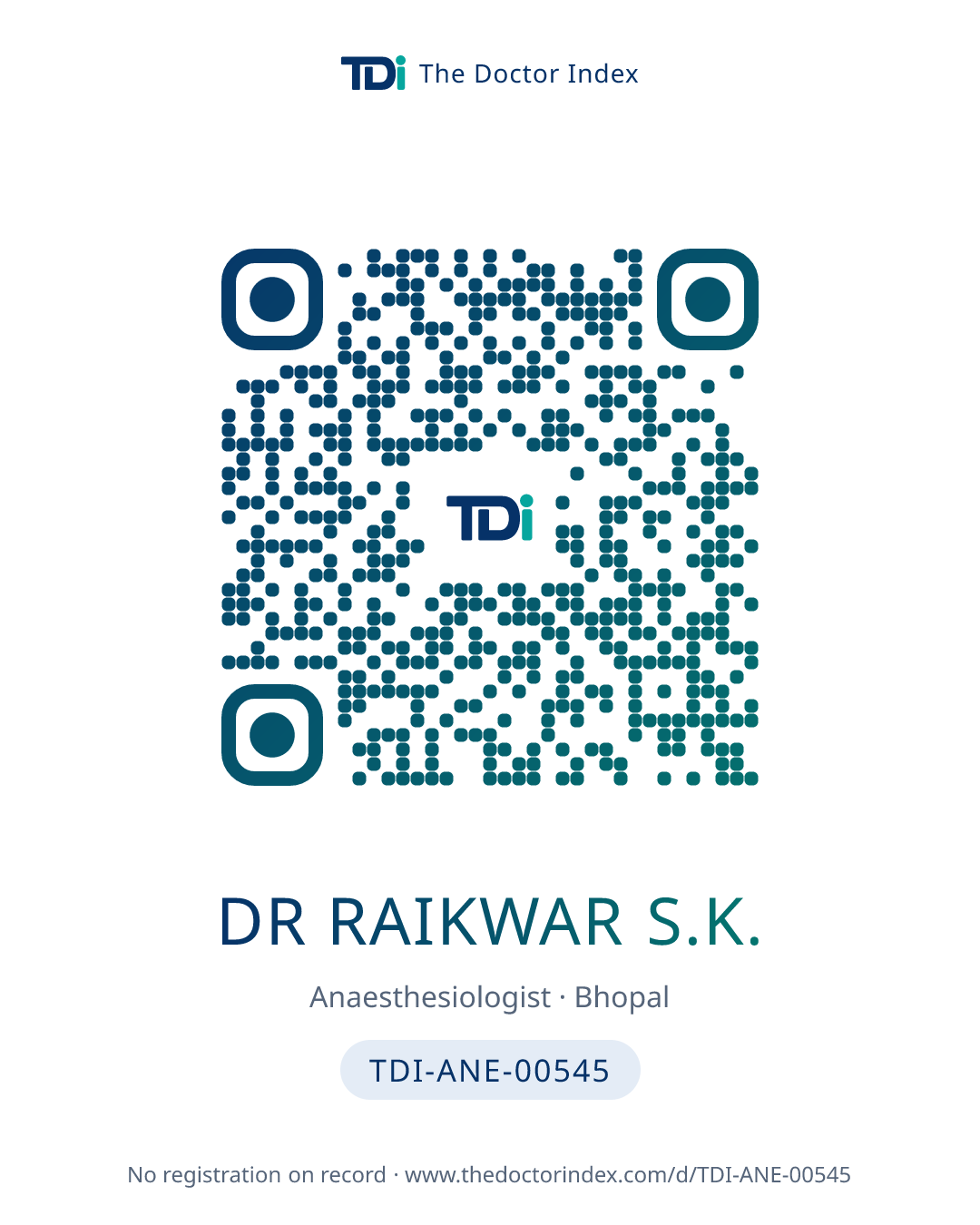 QR card for Dr Raikwar S.K., TDI-ANE-00545