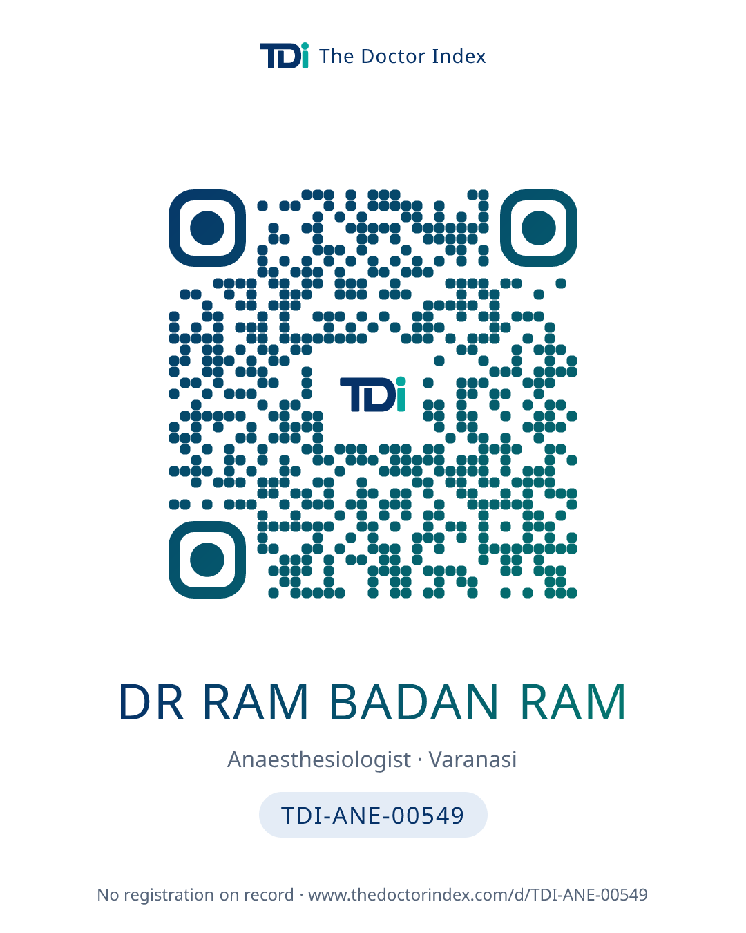 QR card for Dr Ram Badan Ram, TDI-ANE-00549