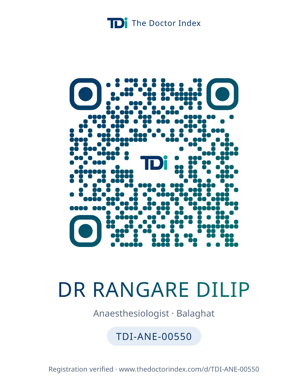 QR card for Dr Rangare Dilip, TDI-ANE-00550