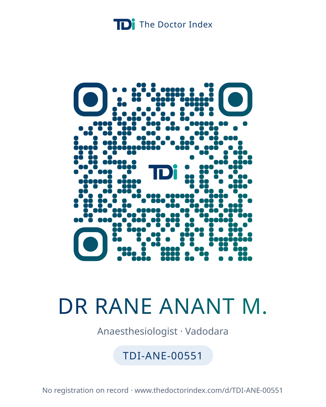QR card for Dr Rane Anant M., TDI-ANE-00551