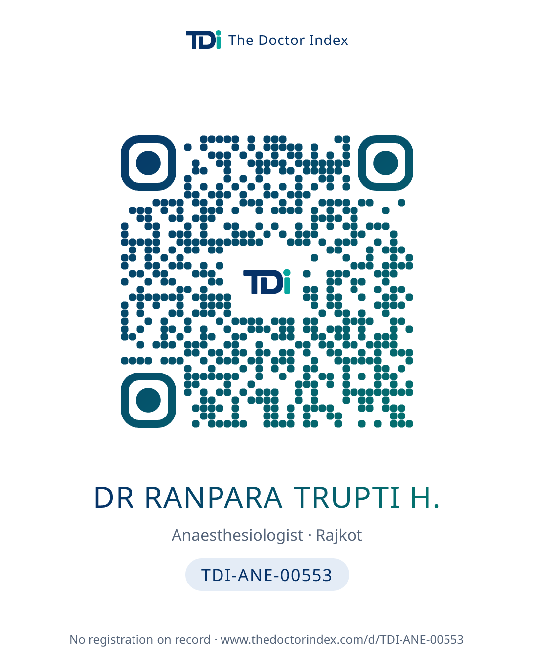 QR card for Dr Ranpara Trupti H., TDI-ANE-00553